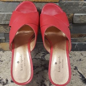kate spade red leather cork wedges
